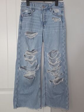 American Eagle Outfitters Light Blue Distressed Wide-Leg Jeans- Size 00